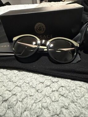 Versace Black Sunglasses with Gold Trim - Women's Round Frames